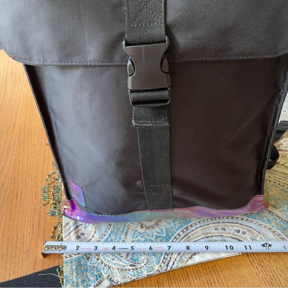 Puma Commuter Fold Backpack Top Close Black and Multicolor Rainbow Holographic - Picture 9 of 15
